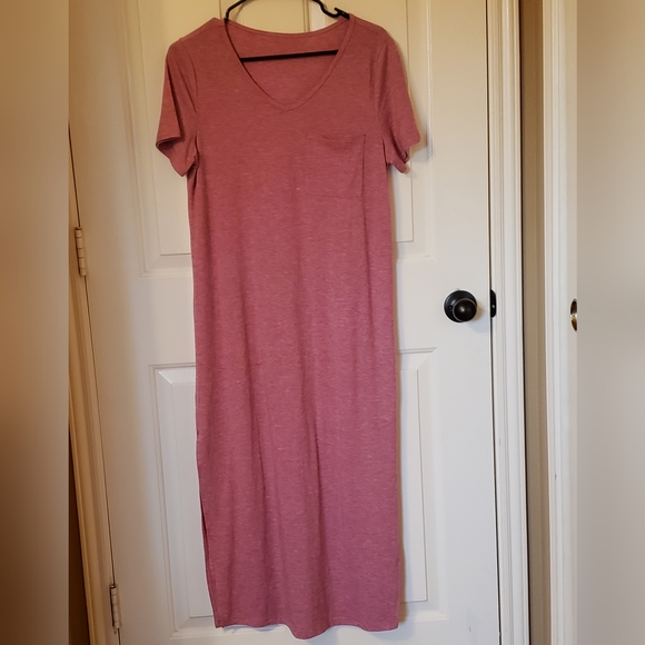 Womens Maxi dress brick red short sleeve 1 pocket - Picture 2 of 6